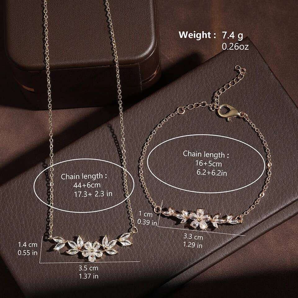 ZAKOL Elegant Shiny Zircon Leaf Flower Charm Bracelet Necklace Packing Box 3 Pcs Set Unique Jewelry Gifts for Women