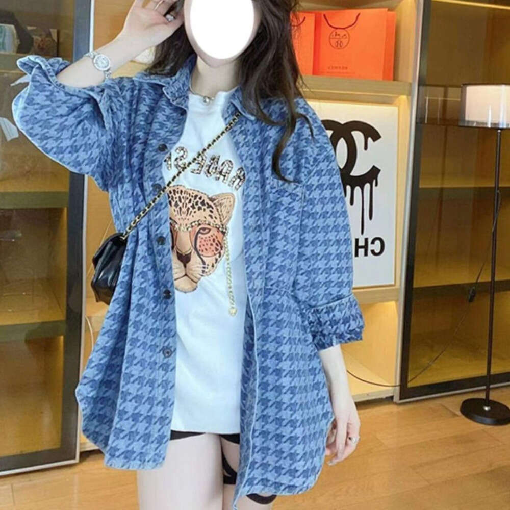 Spring Designer Fashion 2026 Summer Women's Sle Long Sve Plaid Slimming Denim Irt Top Coat Faionable Commute Wind Collar