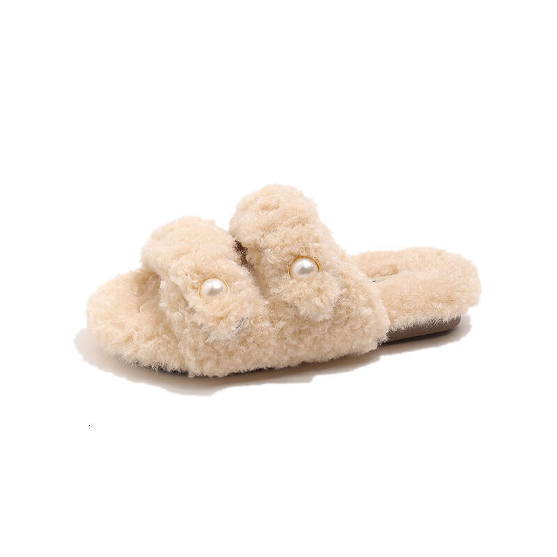 Children's One-Word Furry 2025 Spring and Autumn New Korean Style Girls' Fashion Versatile Soft Sole Home Slippers