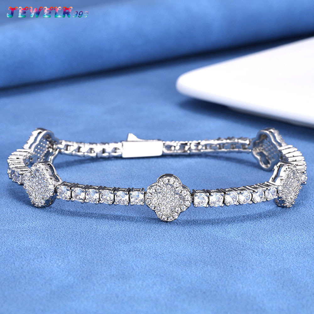 Hip Hop Ice Out Diamond Four Leaf Clover Bracelet 925 Silver VVS Moissanite Tennis Bracelet with GRA Certificate