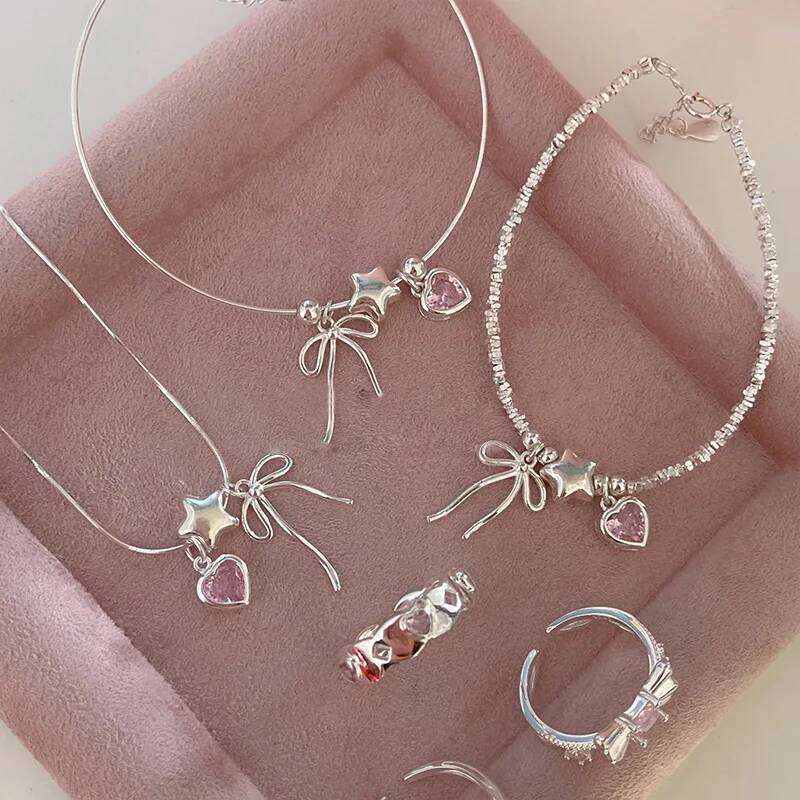 VENTFILLE 925 Sterling Silver Zircon Love Heart Bracelet For Women Bowknot Stars Bead Snake Bone Chain Jewelry Gift Dropship 25H1229