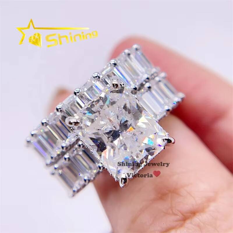 Bridal Jewelry Women Fashion Solid Silver VVS Moissanite Wedding Ring Set Baguette Cut Ring Band