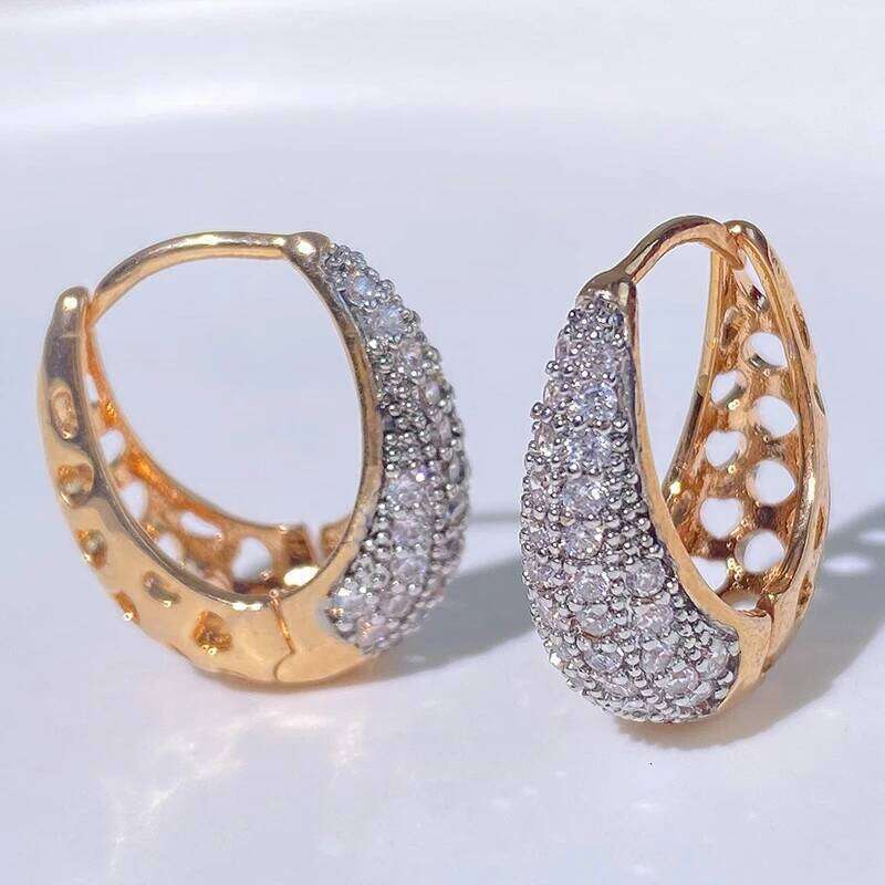 Trendy Round Water Drop Zirconia Earrings For Women Girls Fashion U-shaped Gold Color Metal Crystal Ear Accessorie Jewelry Gifts