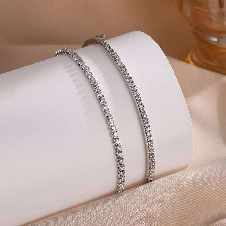 ZAKOL 2Pcs/Set New Turquoise Shiny Zircon Tennis Bracelet Set for Women Fashion Blue Stone Wedding Party Jewelry Accessories