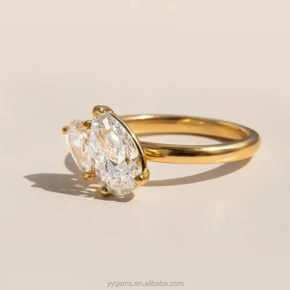 French Style MOI ET TOI Fine Pass Diamond Test Pear Shape Moissanite Ring 18K Solid Gold Engagement Rings Jewelry Women