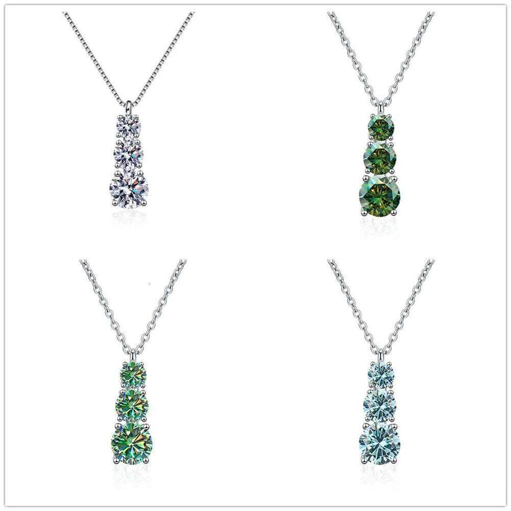1.8 Ct 3 stone blue green white color moissanite pendant necklkace for charm lady With Certificate silver 925 jewelry gift 8b3