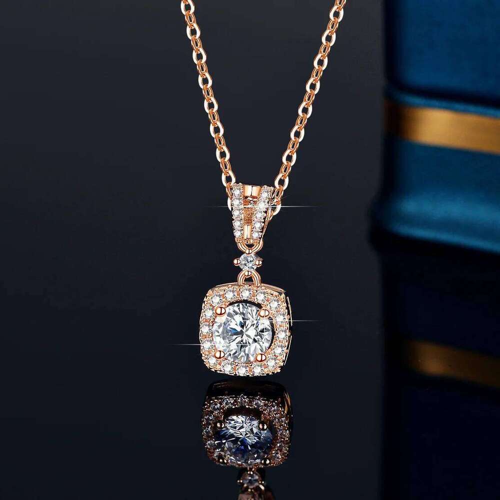 GRA D Color 1ct Moissanite Pendant for Women Classic Square Female Necklace S925 Sterling Silver Wedding Jewelry d01