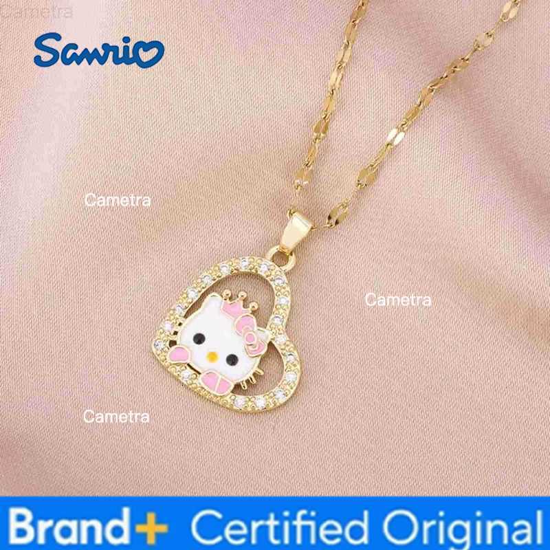 Sanrio Sweet Cartoon Cute Zircon Shell Hello Kitty Pendant Necklaces for Women Girls Gold Color Stainless Steel Chains Jewelry Gifts H251229