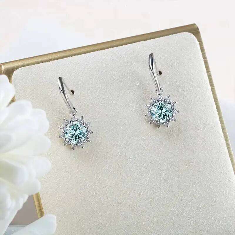 1CT GRA certified Moissanite Colorful 100% S925 Sterling Silver Earrings For Green Blue Pink Luxury Fine Jewelry for Women 91d