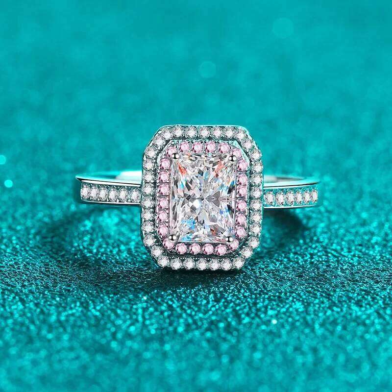 18K Inlaid Rose Gold 1-Ct Moissanite Radiant Emerald Cut PT950 Platinum Fashionable and Simple VVS1 Clarity Ring 5a1