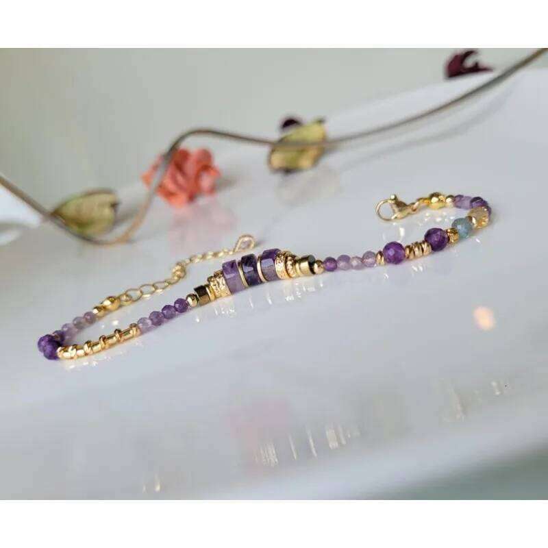 Amethyst Stone Bracelet For Women February Birthstone Elegant Handmade Jewelry 25H1229