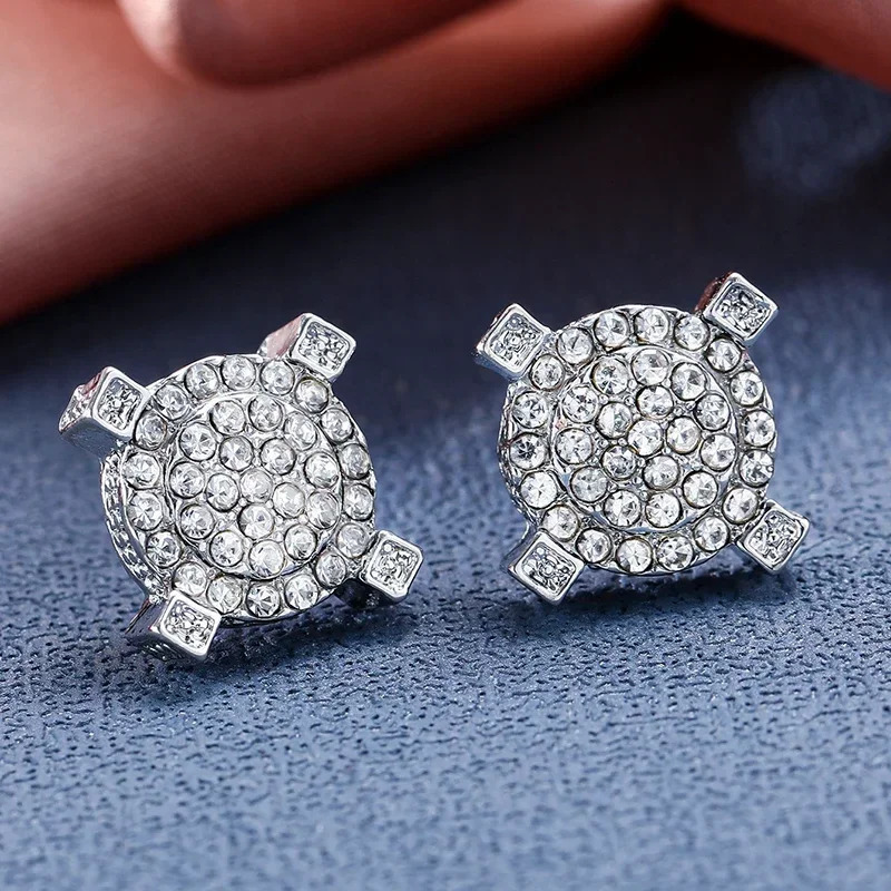 Fashion Gold Color Iced Out Square Bling Stud Earring Men Hip Hop Rhinestone Geometry Earrings for Women Party Jewelry 251224