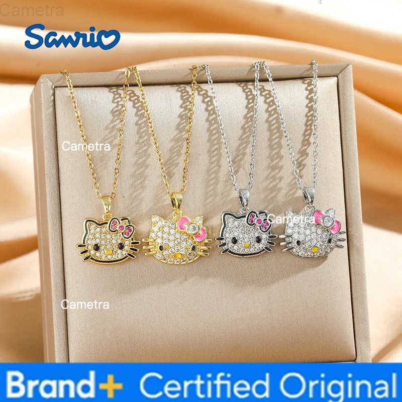 Sanrio Bling Zircon Hello Kitty Pendant Necklace for Women Girls Stainless Steel Chain Cute Kitty Accessories Jewelry Gifts H251229