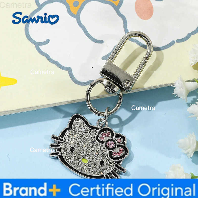 Sanrio Hello Kitty Keychain Y2K Silver Color Rhinestone Metal Keyring Fashion Bag Pendant Cute Girls Backpack Decoration H251229