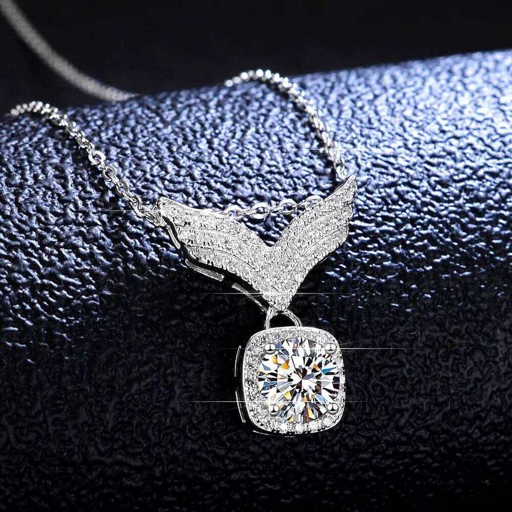 18K Gold Set With D Color Necklace VVS1 Diamond Women's Angel Wings Moissanite Pendant PT950 Platinum Clavicle Chain bf2