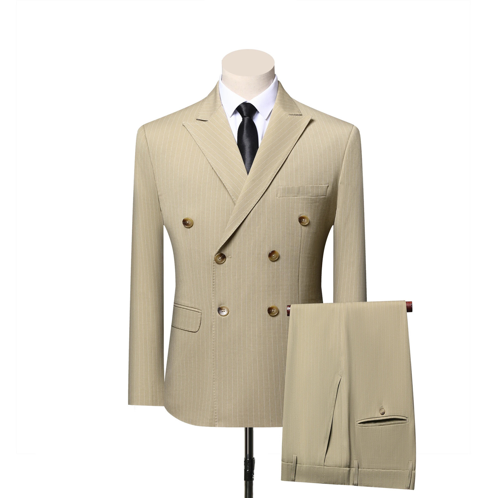 Mens striped double breasted suit suitable for business formal wear wedding banquets and workplace commuting 251213