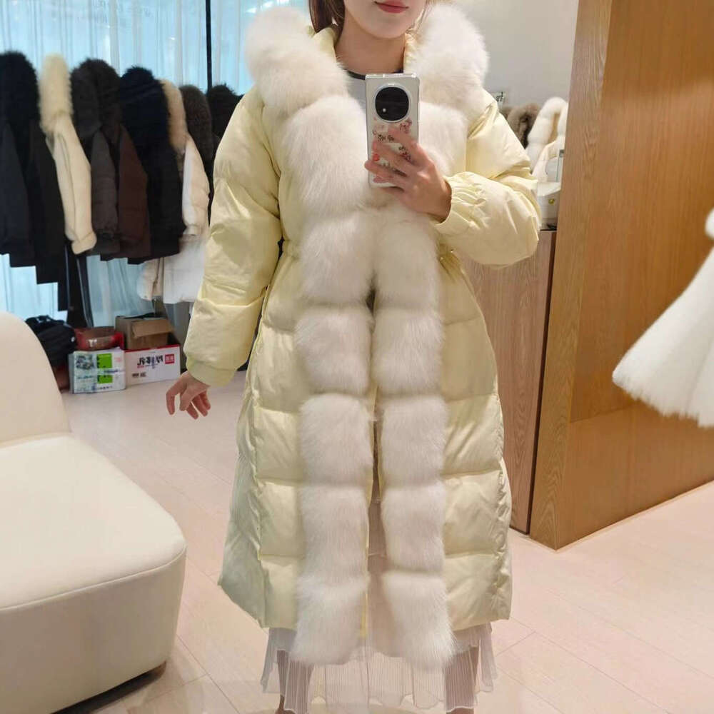 2025 New Style Fox Fur Collar Light Luxury Coat For Women, Long Over-The-Knee Thickened Fashion Trend White Goose Down Jacket Xing Zhiguang