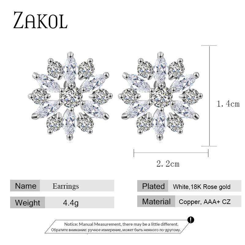 ZAKOL Fashion Flower Cluster Zircon Stud Earrings for Women Rose Gold Color Crystal Ear Jewelry Brincos