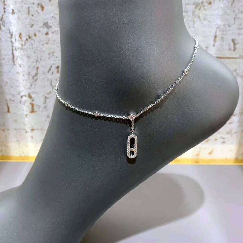 New 925 Sterling Silver Zircon Single Diamond Sliding Foot Chain, Low-Key Classic, Non Fading With Fine Glitter