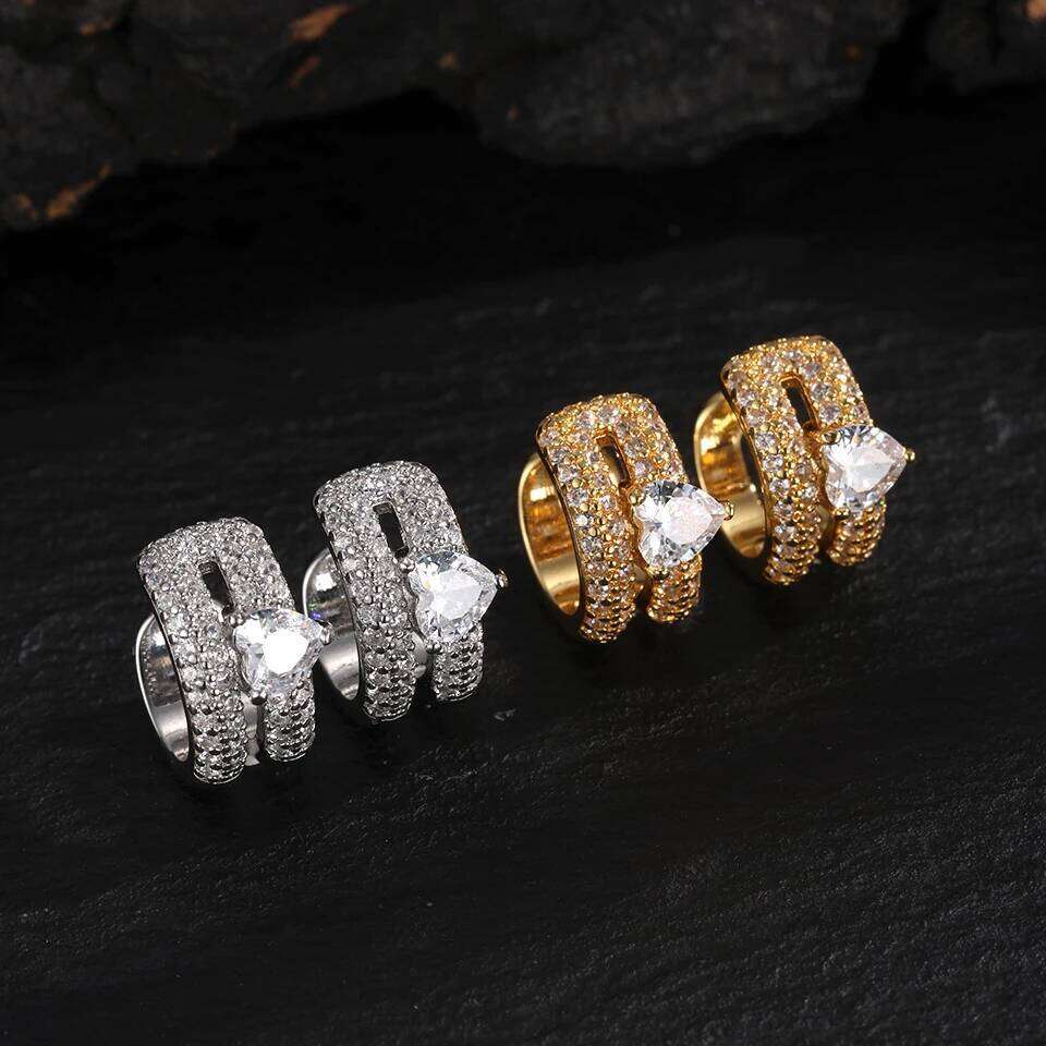 ZAKOL New Fashion Iced Out CZ Ear Clip Earring For Women Men Exquisite Shiny Zirconia Punk Hip-hop No Piercing Jewellery