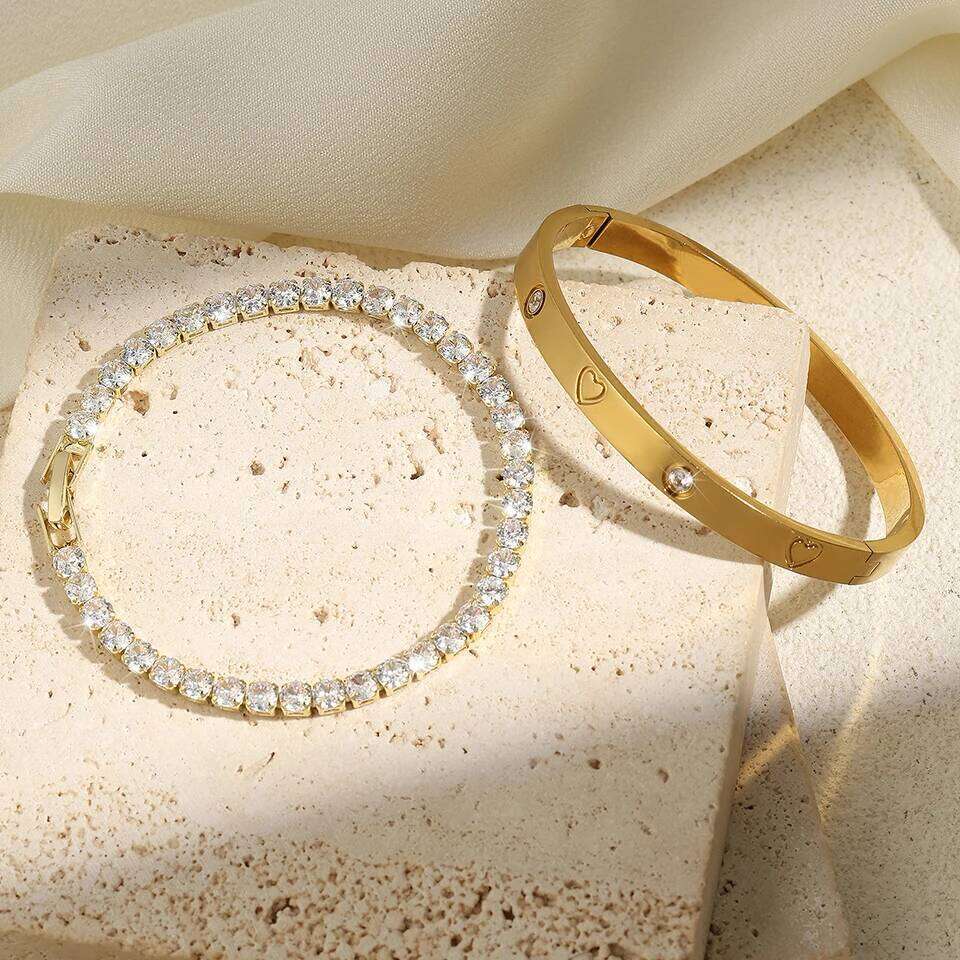 ZAKOL 2 Pcs Stacked Bangle Fashion Sparkling Zircon Tennis Bracelets Luxury Design Versatile Jewelry Gift for Women