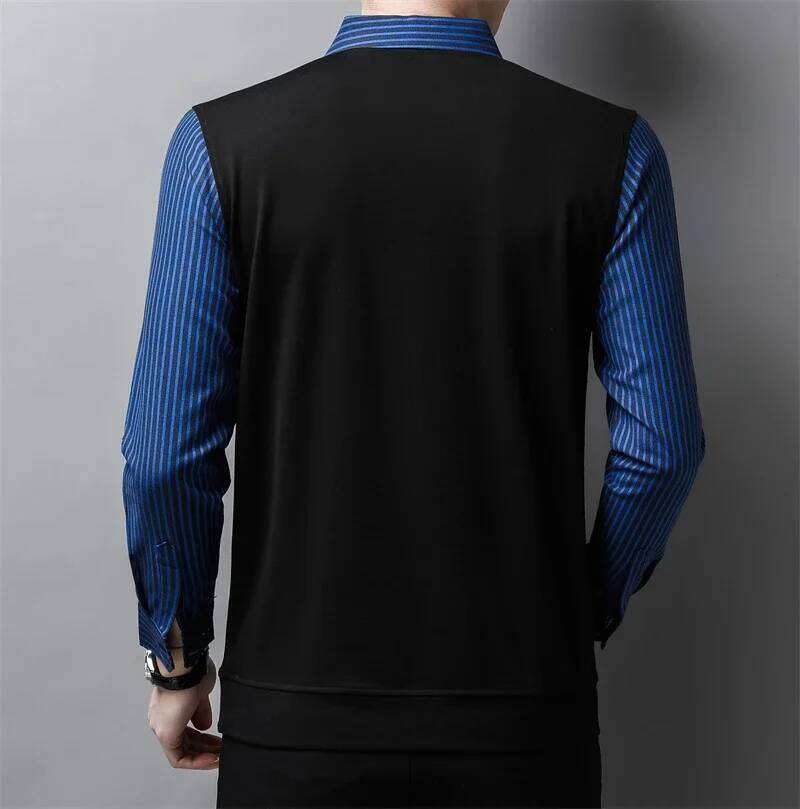 New Men's Casual And Fashionable Long Sleeved POLO Shirt With Contrasting Print Anti Wrinkle Top