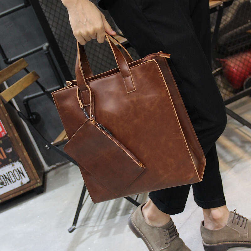 Vintage Business Handbag Casual Fashion Crazy Horse Leather Briefcase Messenger Shoulder Crossbody Tote Men S Bag High Quality Luxury Bag