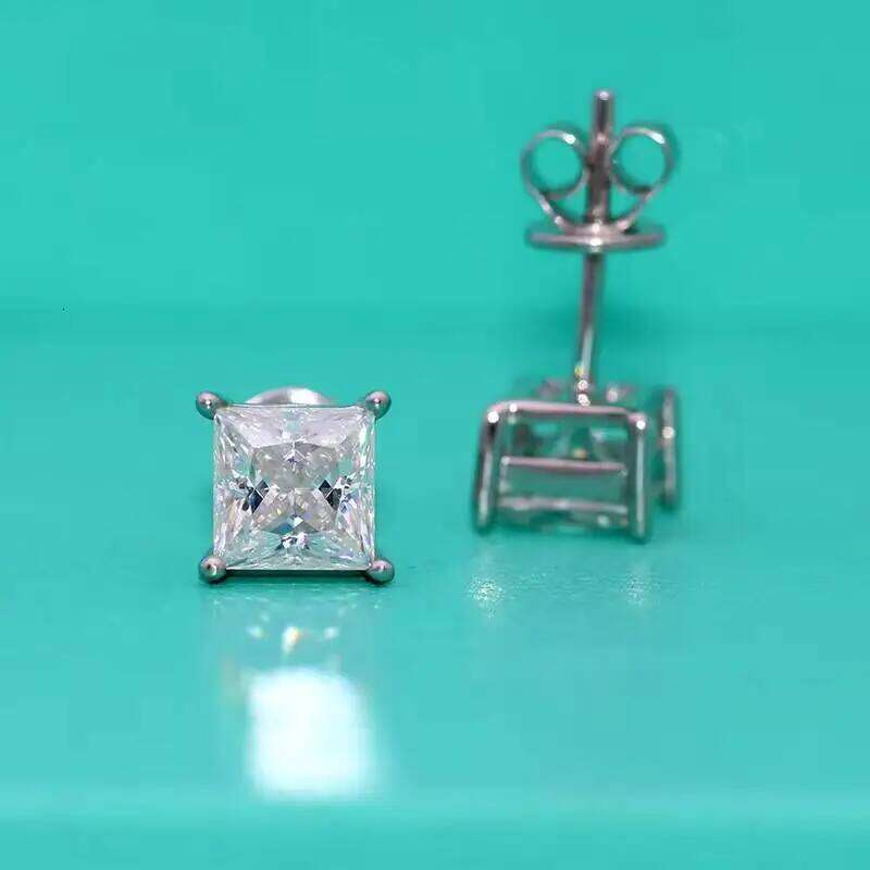 1 pairs Princess Cut Moissanite Stud Earrings For Women Men's Ear Studs Unisex D color VVS 1CT 2CT S925 Sterling Silver Jewelry a10