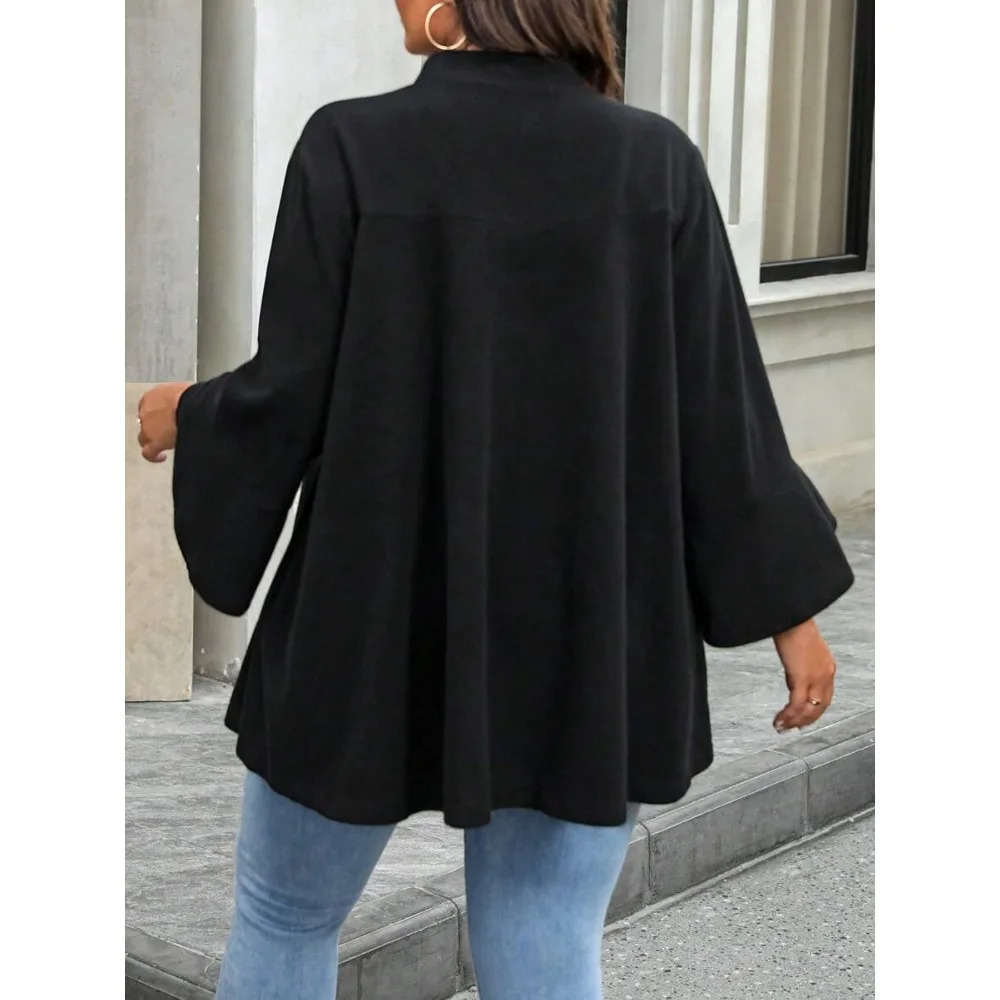 Plussize Womens Winter Coat Style Stand Collar Flared Sleeves Loose Fit Casual and Fashionable 251225