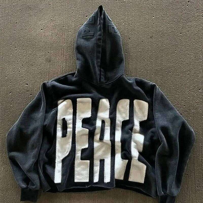 Retro Art Ultra-large Letter Printing Summer Street Round Neck of Hoodie Coats Men's Loose Leisure Sports Warm Couple Sweater