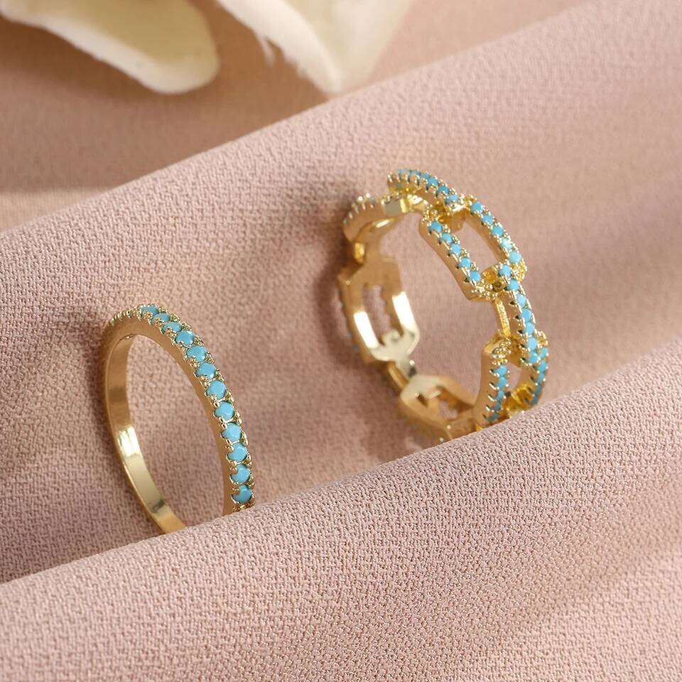 ZAKOL New Turquoise Zircon Finger Ring Set for Women Men Exquisite Original Design Engagement Party Jewelry Gifts