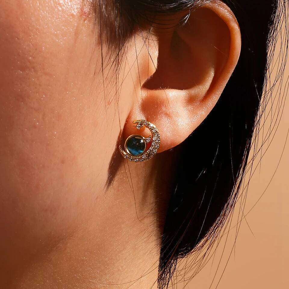ZAKOL New Blue Planet Moon Astronaut Cubic Zirconia Stud Earrings for Women Fashion Party Jewelry Ear Accessories Gift