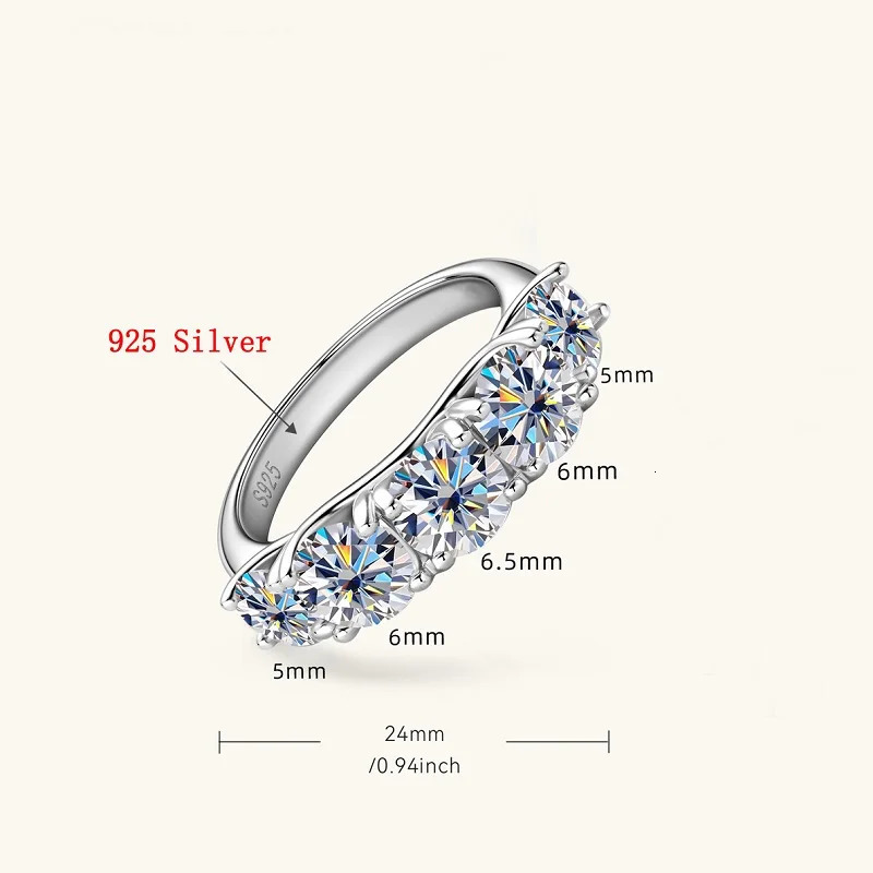 18k Plated 36CT All Rings for Women 5 Stones Sparkling Diamond Wedding Band S925 Sterling Silver Jewelry GRA 251225