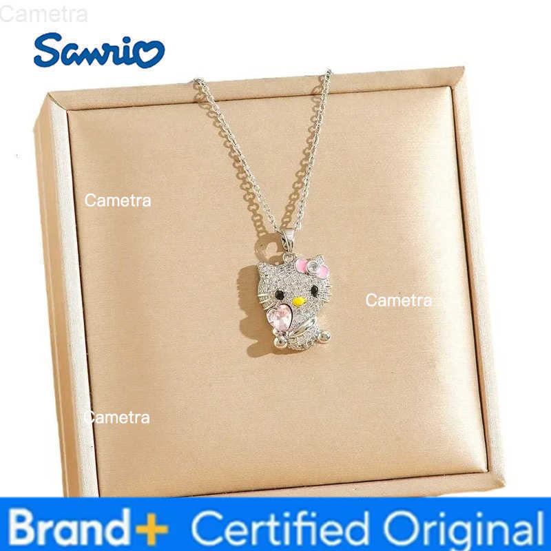 Sanrio Stainless Steel Chain Sweet Pink Heart Zircon Hello Kitty Pendant Necklaces for Women Girl Jewelry Accessories Daily Gift H251229