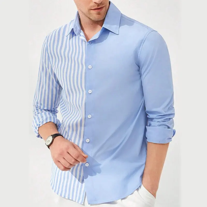 Mens Business Casual Long Sleeved Striped Color Blocked Polo Shirt Fashionable Breathable and Comfortable Autumn Versat 251219