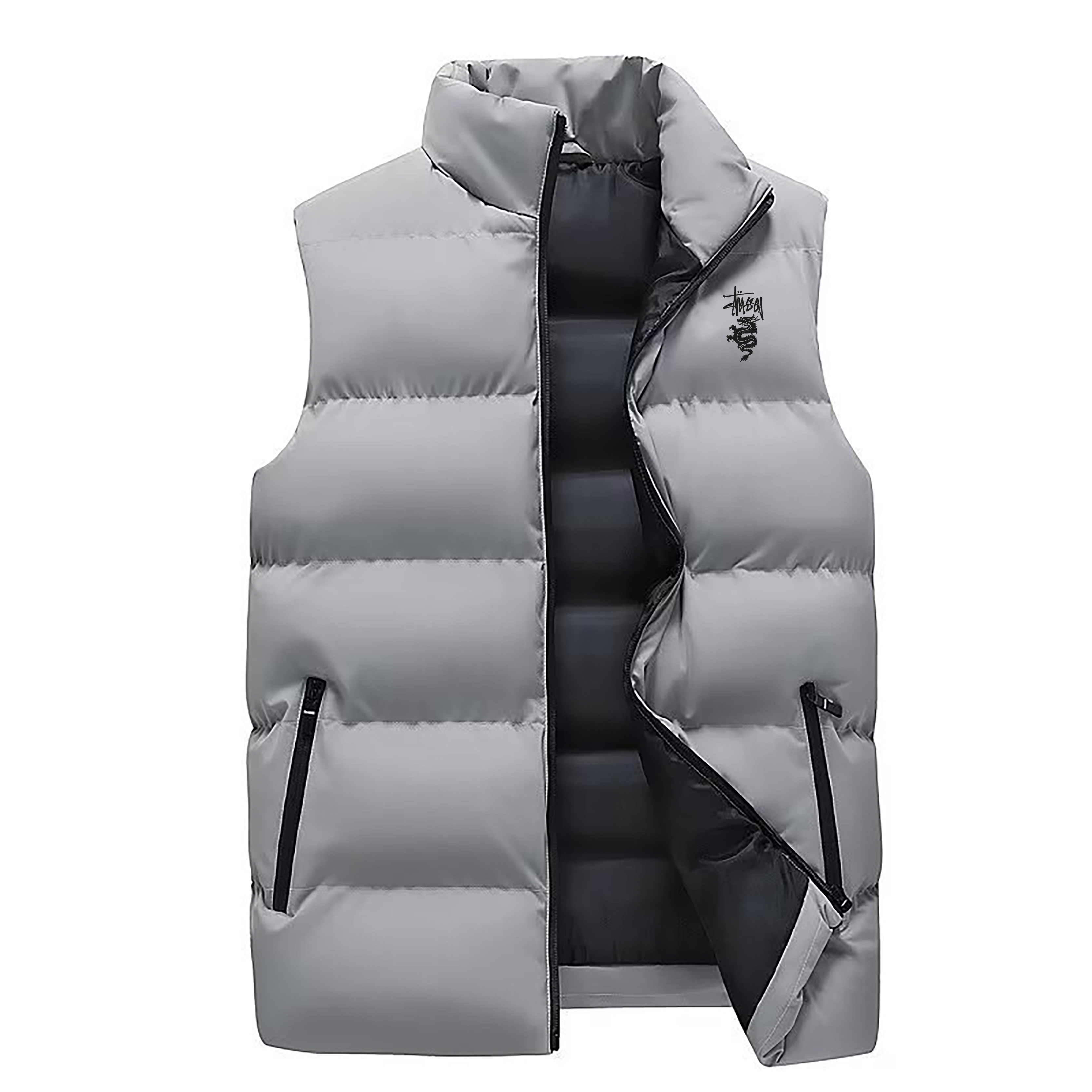 Men's Vests Down Vest Fleece Warm Casual loose thick jacket High-end luxury Patterned Print Insert The Bag Through Side Seam Outdoor Jogging Coat