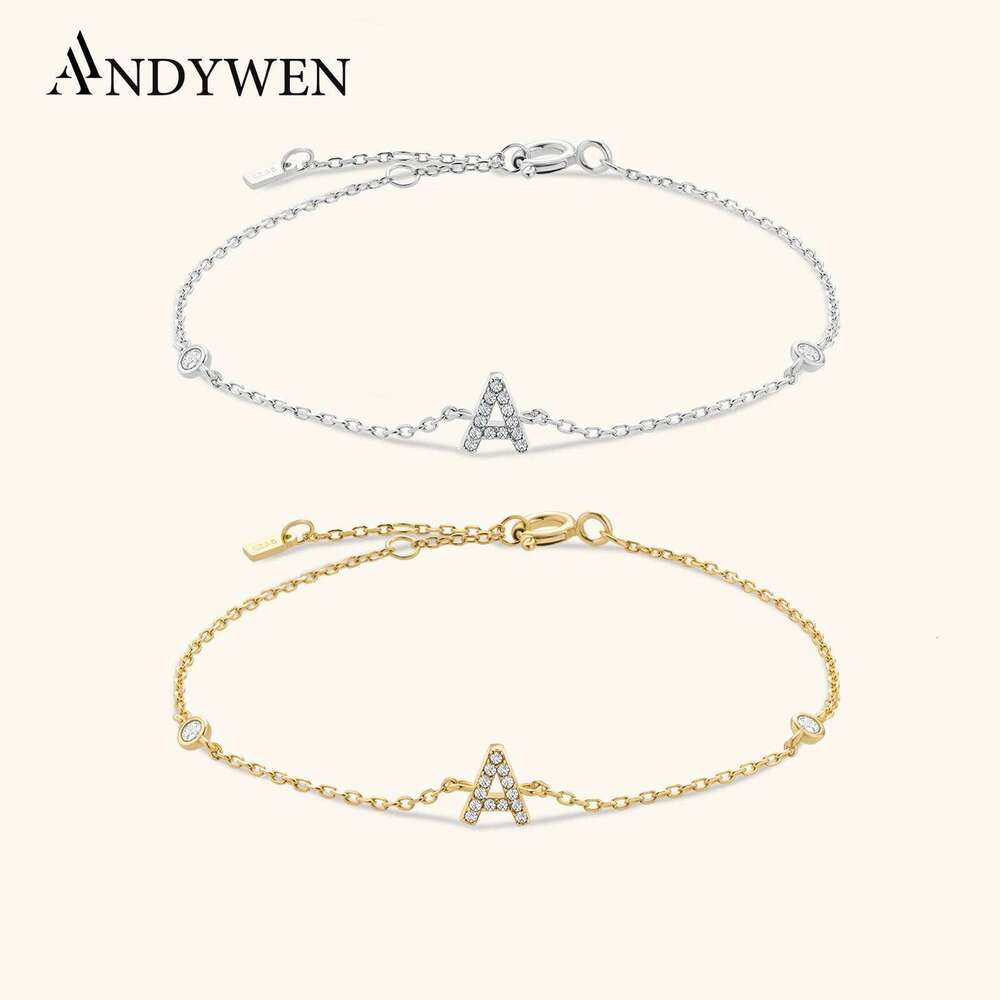 ANDYWEN 925 Sterling Silver Initial 26 Letters Alphabet Monogram Gold Name Bracelet Crystal CZ Zircon 2021 Fashionable Jewelry 25H1229