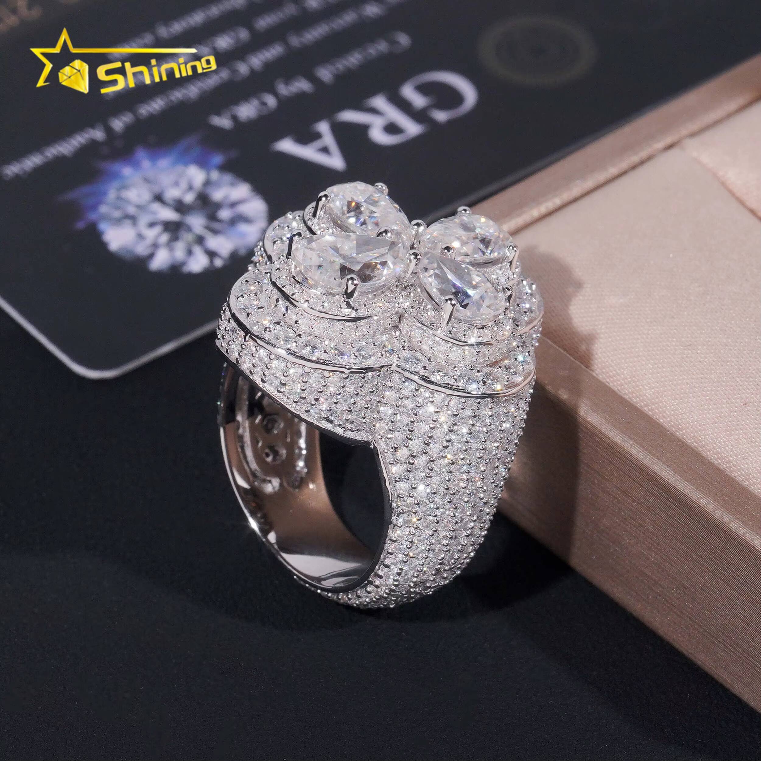 Hip Hop Luxury Cross Design Fancy Shape Iced Out 925 Silver Mens VVS Diamond Moissanite Ring