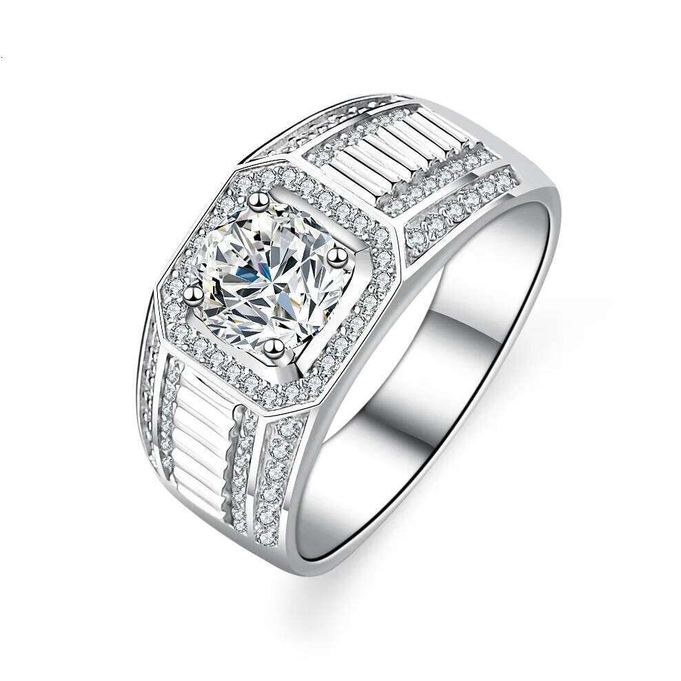 18K Gold Set Full 1-Ct Moissanite Ring, Simple and Elegant, Boss Men's PT950 Platinum Diamond Ring 3d6