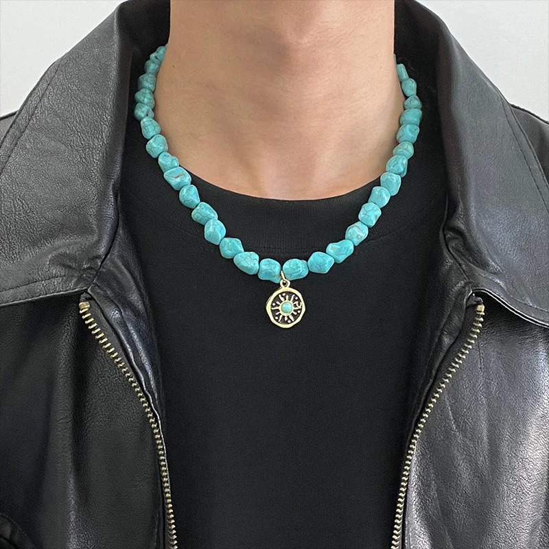 Irregular Natural Stone Beaded Necklaces Sun Pendant Necklace Summer Beach Turquoises Choker for Men Women Jewelry Collares 251224
