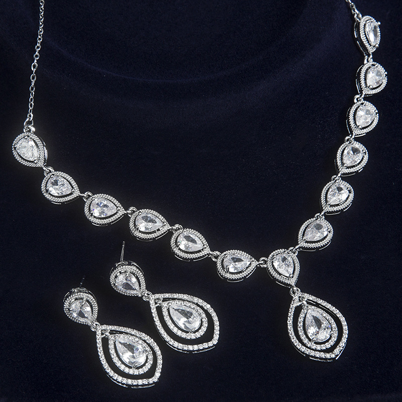TaiYang 2025 New Teardrop Zirconia Bridal Jewelry Set, Silver Plated Copper Earrings & Necklace, Wedding Engagement Jewelry Gift