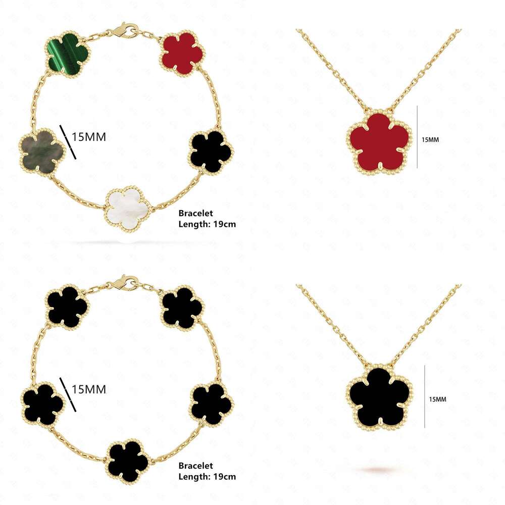 INS Hot Selling 15mm Natural Stone Five Leaf Set Bracelet Necklace Flower Jewelry Women Free Shipping For Daily Wear 25H1229