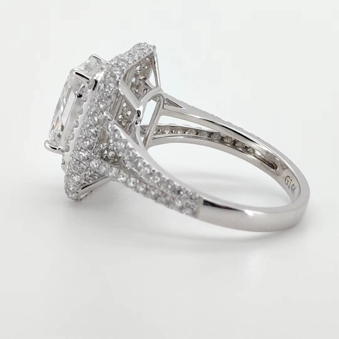 Telula OEM ODM 14k Solid Gold Rings Cushion Cut 2CT VS D Color Lab Grown Diamond Ring Luxury Statement Jewelry