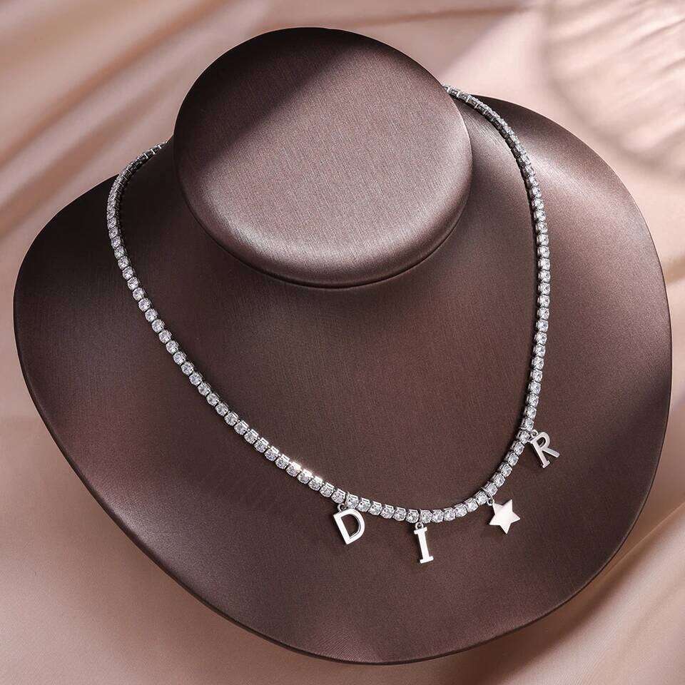 ZAKOL Luxury Shiny AAA Zircon Letter Star Charm Necklace for Women Exquisite Party Wedding Choker Neck Accessories