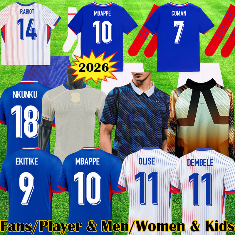 2026 MBAPPE Soccer Jerseys maillot French OLISE CAMAVINGA Fran ce Football shirts EKITIKE DEMBELE maillot foot HERNANDEZ FR kits NKUNKU shirt hommes enfants 3XL 4XL