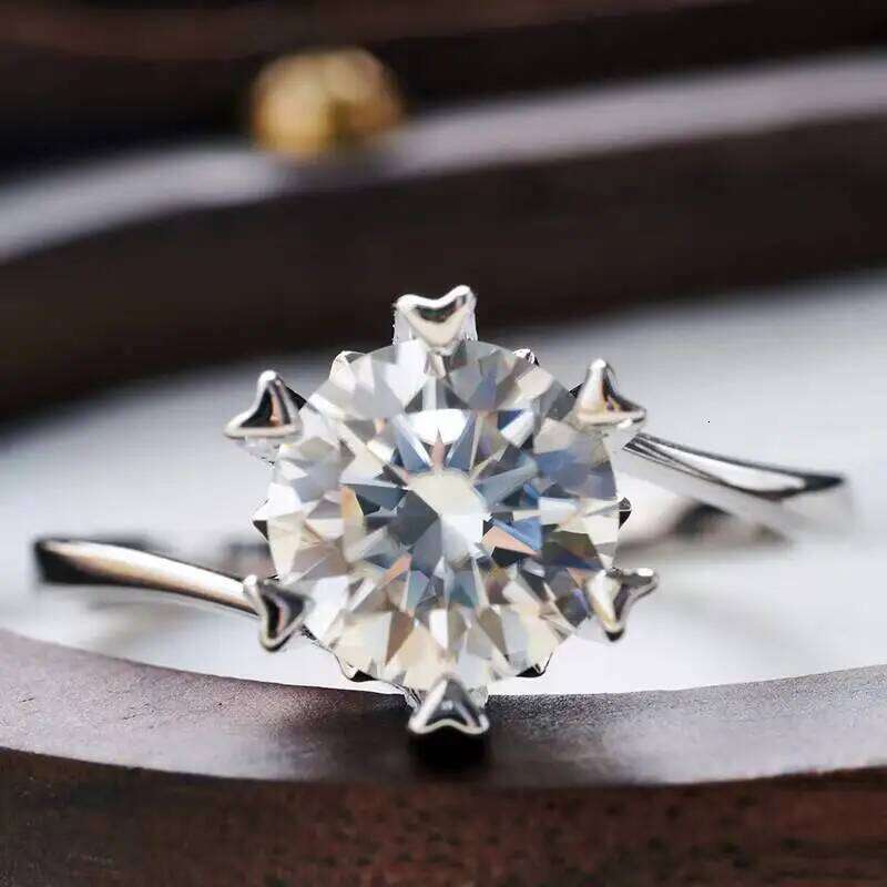 2CT 8MM Moissanite Diamond Jewelry Women's 925 Sterling Silver Plated 18K Gold Rings For Romantic Dating Snowflake 5c9
