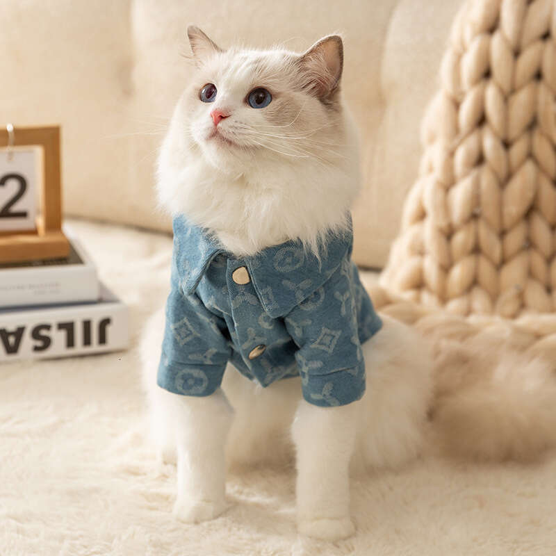 Winter Cat with Leash Attachment Denim Jacket Adult Cats and Kittens Teddy Autumn Coat for Small Dogs Pet Clothes