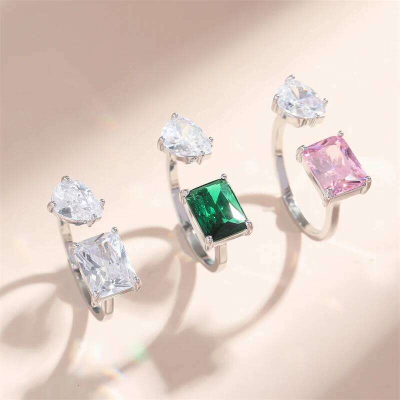 ZAKOL Trendy Geometric Cubic Zirconia Copper Rings For Women Silver Color Metal Crystal Ring Party Wedding Daily Jewelry