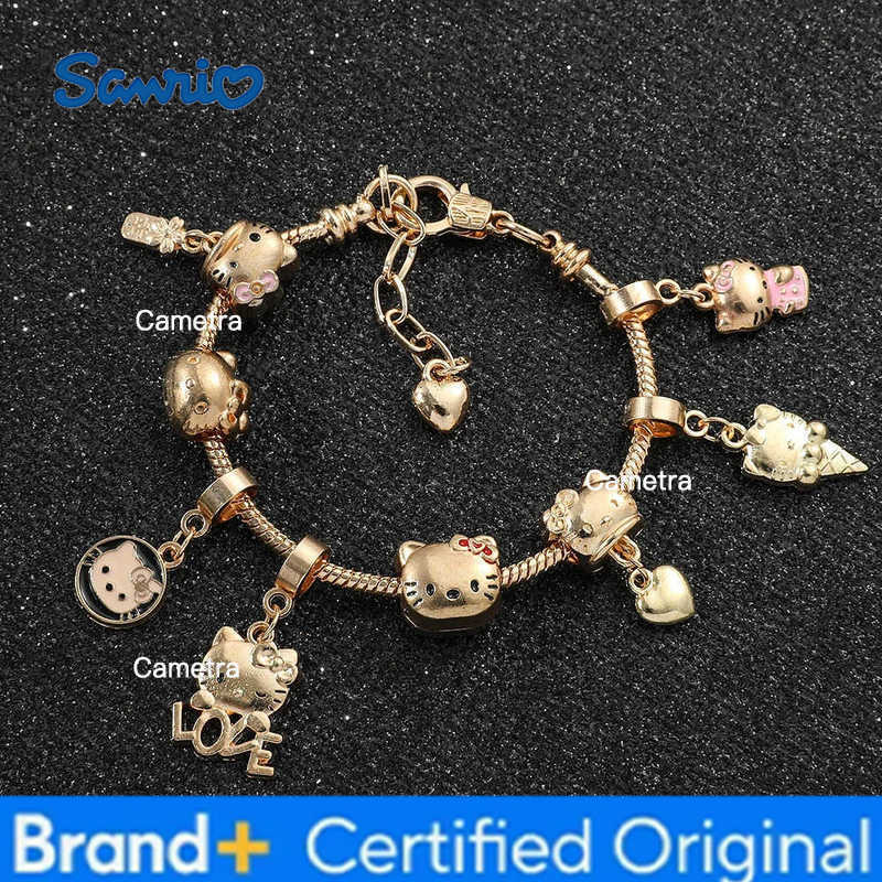 Sanrio Charm Fit Bracelet for Women DIY Beaded Accessories Hello Kitty Handmade Jewelry Holiday Gifts Gold Color H251229
