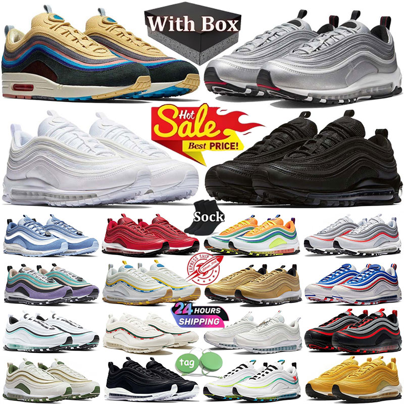 With Box Designer fashion shoe mens womens 97 Triple Black White Running Shoes Sean Wotherspoons Gold Silver Bullet Men Women 97s Trainers Sneakers size:36-46
